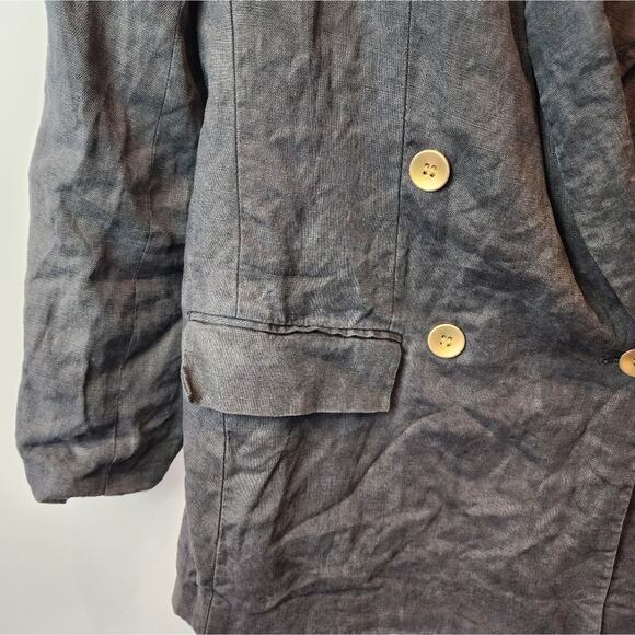 Vintage Black Double Breasted Linen Blazer Jacket Size 10 - Picture 5 of 11